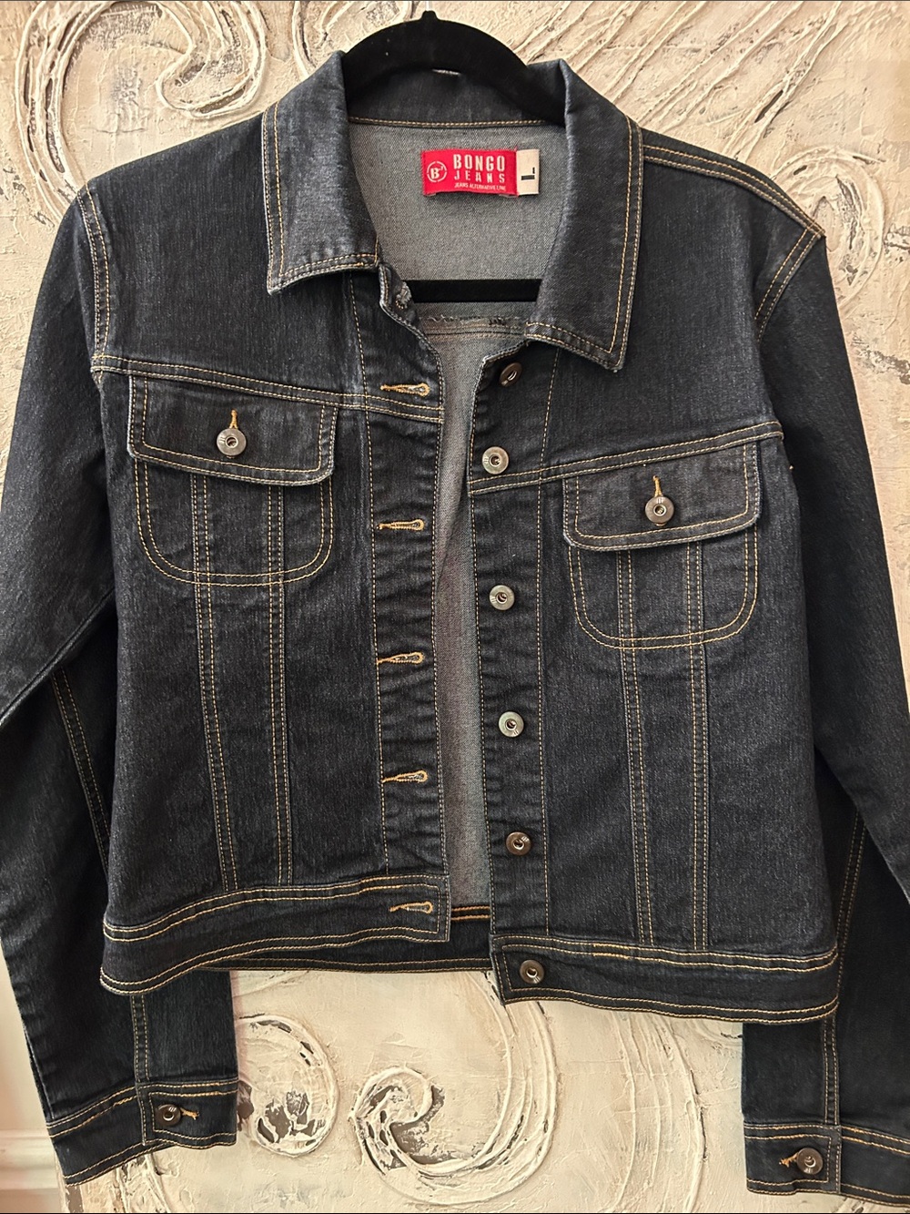 BONGO Dark Wash Black Denim Jean Jacket